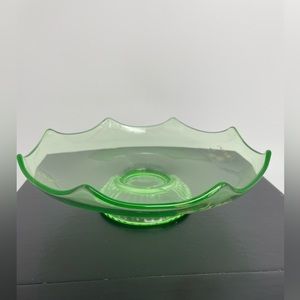Vintage Green Uranium Glass 9” Footed Bowl